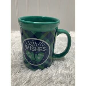 Warm Wishes Green Blue Gingham Check Plaid Mitten Winter Coffee Mug